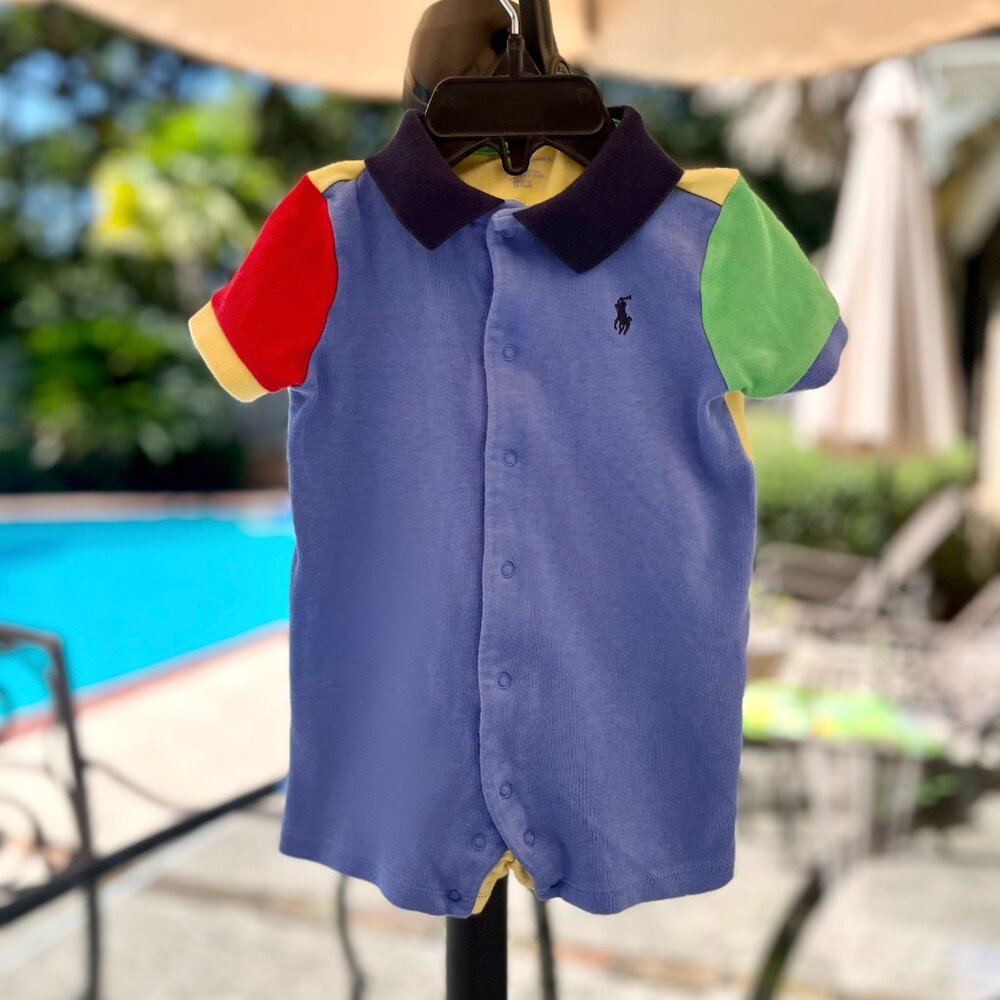 Boys color block Ralph Lauren shortfall/jumpsuit, 9 Mo